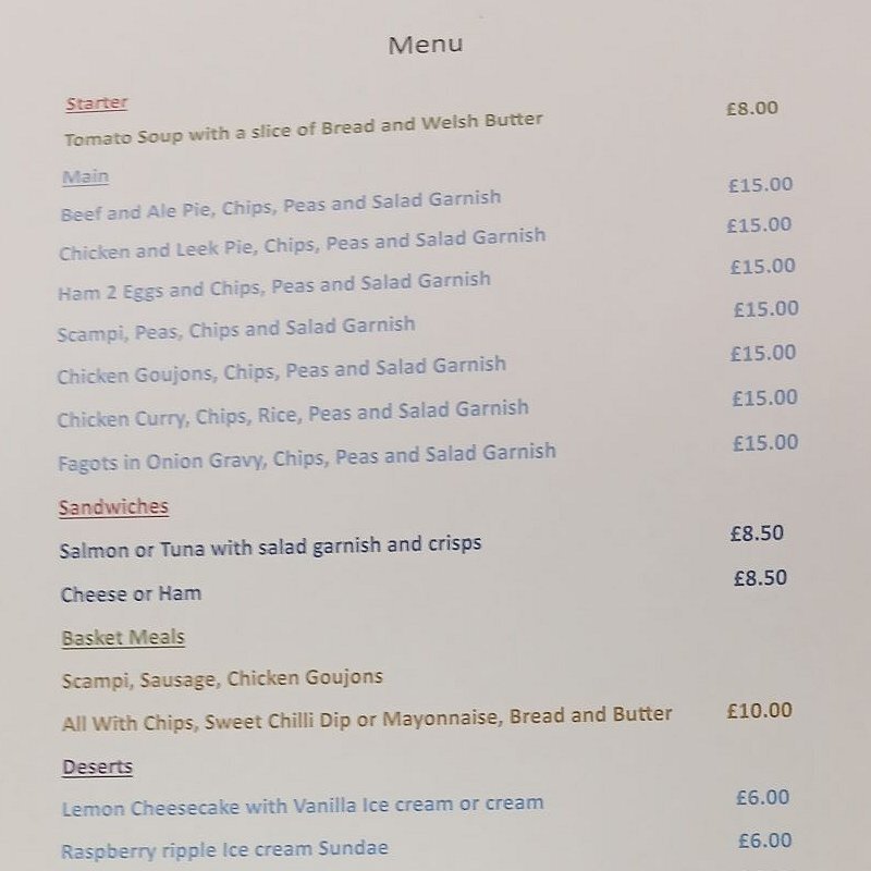 Sample menu